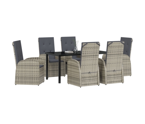 Conjunto de Comedor de Jardín de 7 Piezas con Cojines de Poliratán Gris