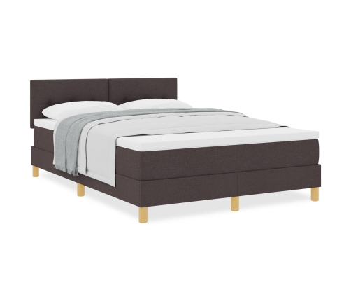 Cama Box Spring  con Colchón Marrón Oscuro 140x190 cm Tela