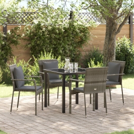 Juego de Comedor de Jardín  de 5 Piezas con Cojines Gris Poliratán