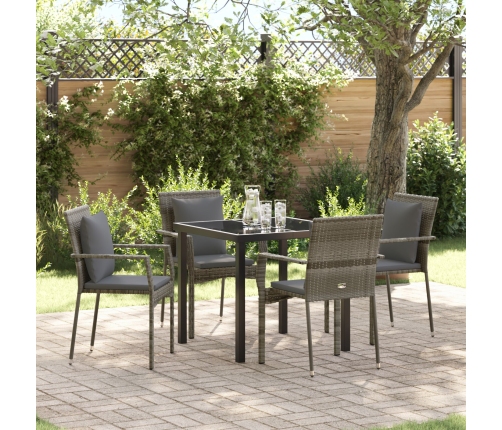 Juego de Comedor de Jardín  de 5 Piezas con Cojines Gris Poliratán