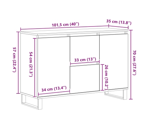 Mueble de almacenamiento Negro Roble 104x35x70 cm Madera Ingeniería