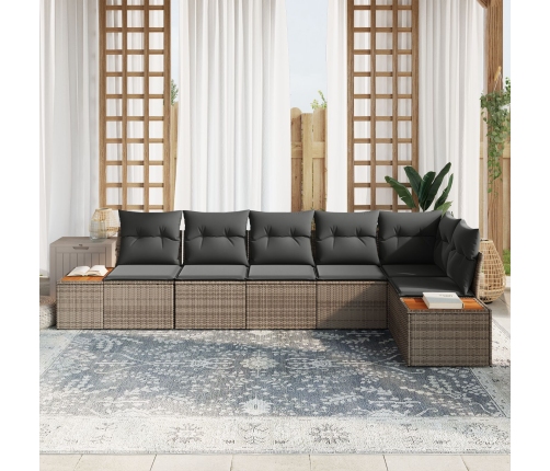 Set de Sofá de Jardín de 6 Piezas con Cojines Gris Poliratán Acacia