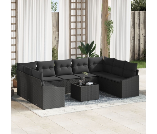 Set de Sofá de Jardín  de 10 piezas con cojines en color beige de ratán poliéster