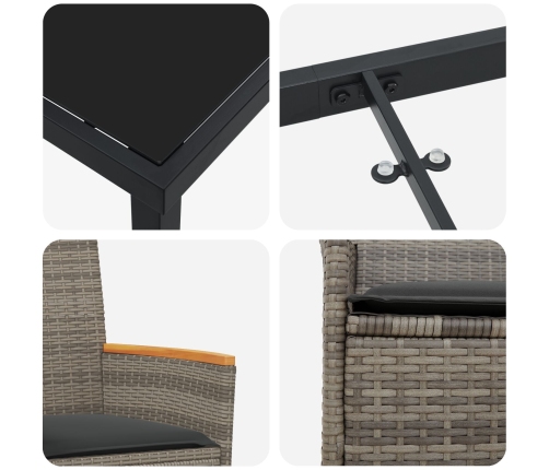 Conjunto de Comedor de Jardín  de 5 Piezas con Cojines Gris Poliratán