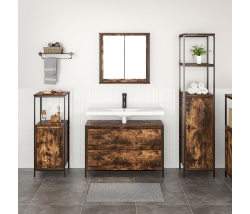 Conjunto de muebles de baño de 3 piezas en roble ahumado y madera elaborada