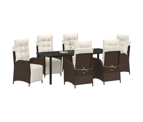 Set de Comedor de Jardín de 7 Piezas en Rattan Poliéster Marrón
