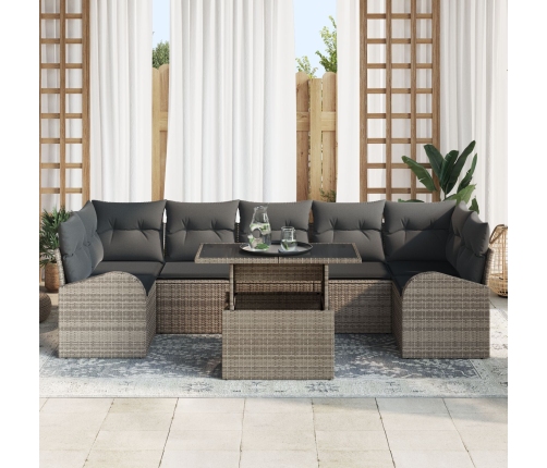 Conjunto Sofá Jardín 8 Piezas con Cojines Gris Ratán
