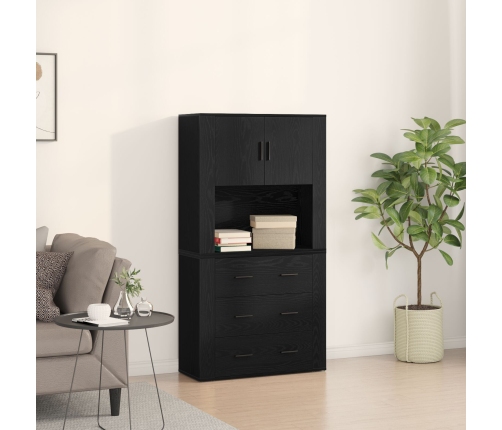 Alto Buffet Set de 2 Roble Negro Madera Elaborada