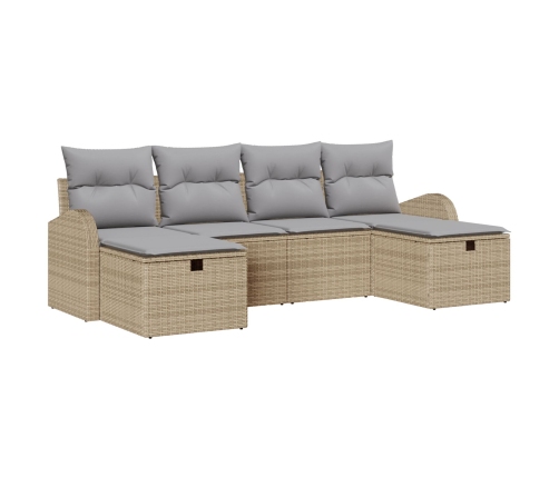 Conjunto de Sofá de Jardín de 6 Piezas con Cojines Beige Poliratán