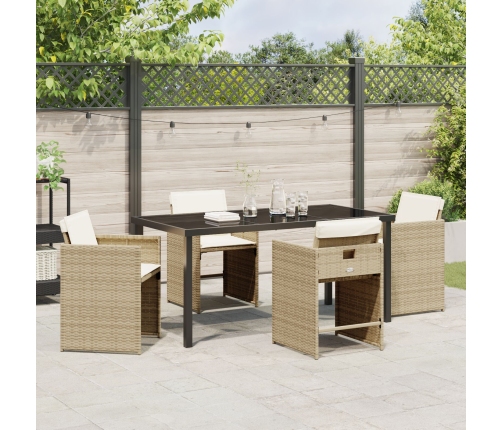 Set de Comedor de Jardín  de 5 Piezas con Cojines - Poliratán Beige