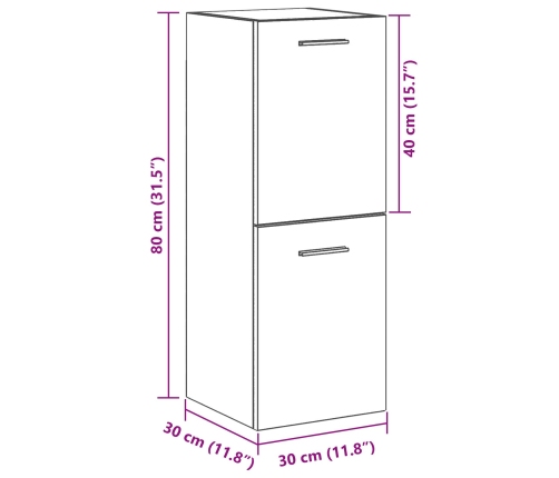 Armario de pared para baño  Negro Roble 30x30x80 cm Madera Fabricada