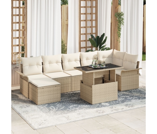 Conjunto de Sofá de Jardín de 8 Piezas con Cojines Beige Poliratán