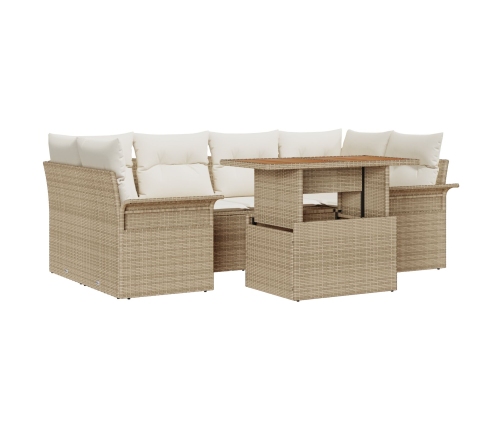 Conjunto de sofá de jardín de 7 piezas con cojines Beige Ratán Acacia