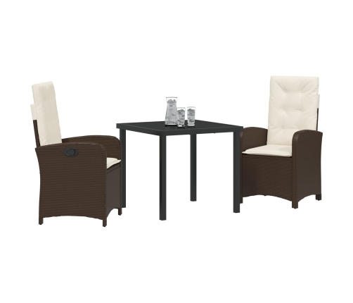 Set de comedor de jardín de 3 piezas con cojines - Rattan polimérico marrón