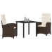 Set de comedor de jardín de 3 piezas con cojines - Rattan polimérico marrón