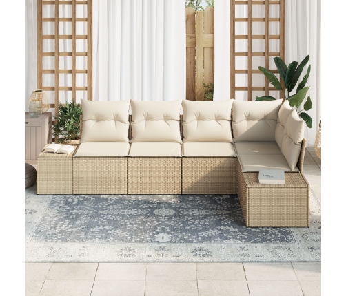 Conjunto de Sofá de Jardín de 5 Piezas con Cojines Beige Ratán Poli