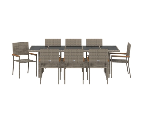 Conjunto de Comedor de Jardín de 9 Piezas  en Polirratán Gris