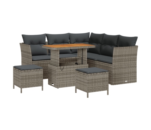Juego de Sofás de Jardín de 8 Piezas con Cojines Gris Poliratán Acacia,  Juego de Comedor de Jardín de 3 Piezas con Cojines Gris Poliratán Acacia