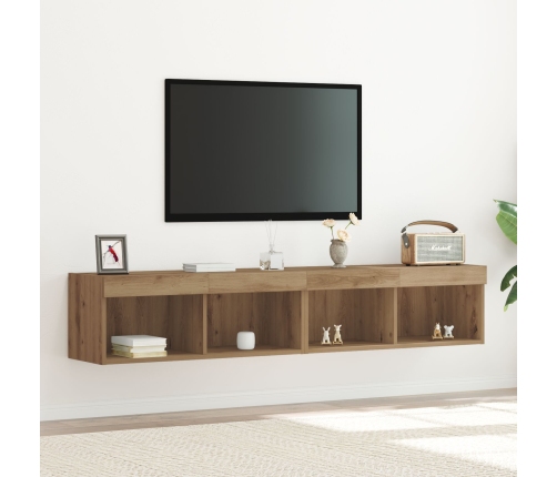 Gabinetes para TV de  con luces LED 2 piezas en roble artesanal 80x30x30 cm
