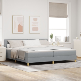 Cama con Box Spring  con Colchón Gris Claro 200x200 cm Tela