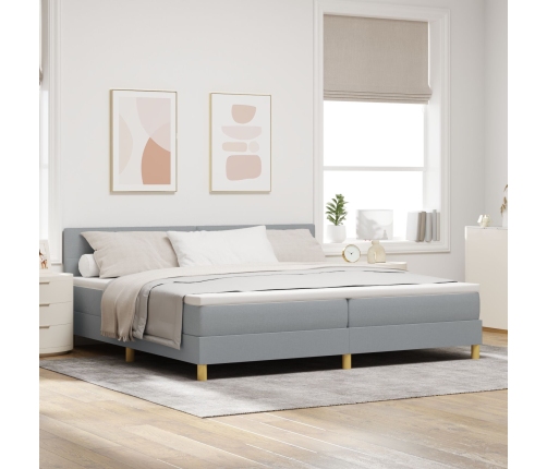 Cama con Box Spring  con Colchón Gris Claro 200x200 cm Tela