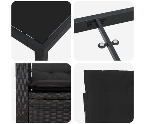 Conjunto de Comedor de Jardín de 5 Piezas  con Cojines Poliratán Negro