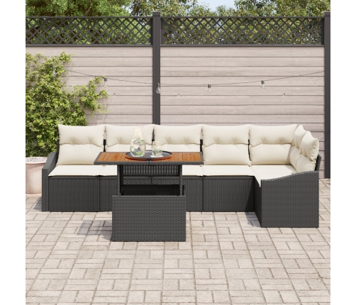 Set de comedor de jardín  de 7 piezas con cojines negro de poliratán acacia