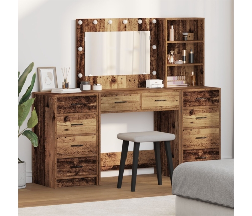 Set de Tocador de 3 Piezas  con LED Madera Antigua Madera Elaborada