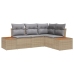 Conjunto de Sofá de Jardín de 4 Piezas con Cojines Beige Poliratán Acacia