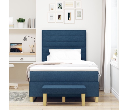 Cama con Sommier y Banco Azul 120x200 cm Tela
