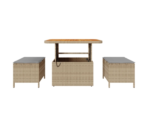 Conjunto de Jardín de Comedor de 3 Piezas con Cojines Beige de Poliratán y Acacia