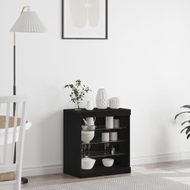 Aparador  con luces LED Negro Roble 60,5x37x67 cm