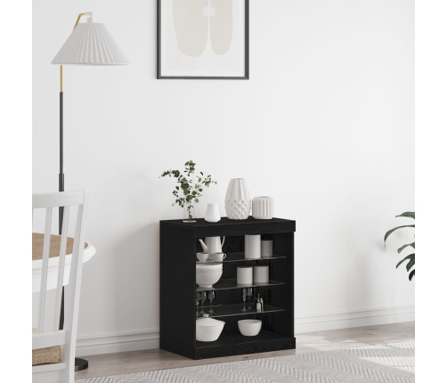 Aparador  con luces LED Negro Roble 60,5x37x67 cm