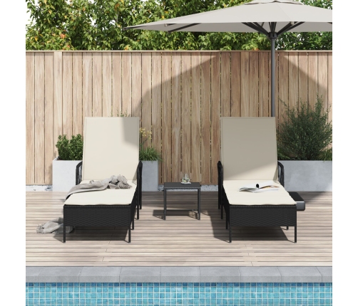 Conjunto de Tumbonas  Set de 3 Negro y blanco crema Ratán PE, metal
