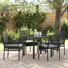 Juego de Comedor de Jardín de 5 Piezas con Cojines de Ratán Negro