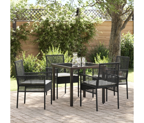 Juego de Comedor de Jardín de 5 Piezas con Cojines de Ratán Negro