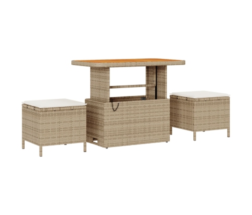 Juego de Comedor de Jardín de 3 Piezas con Cojines Beige Ratán Sintético Acacia