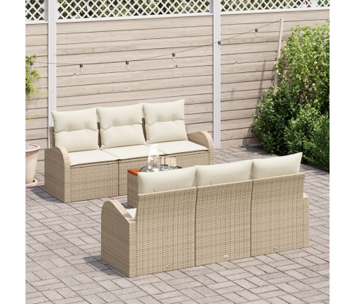 Conjunto de Sofá de Jardín de 7 Piezas con Cojines Beige Poliratán Acacia