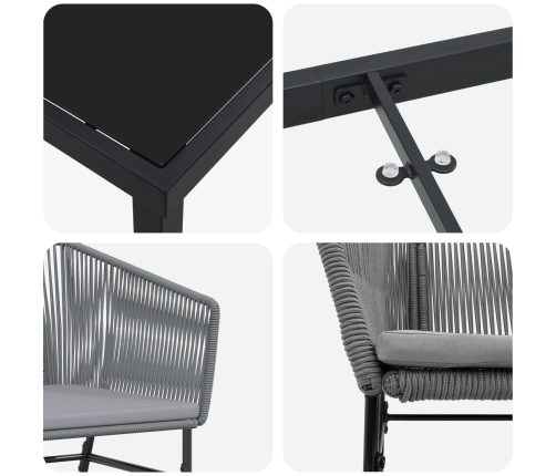Set de Comedor de Jardín  de 2 Piezas con Cojines Gris Poliratán