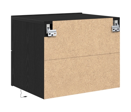Cabinet de Noche  con LED Montado en la Pared Roble Negro 50x39x41 cm
