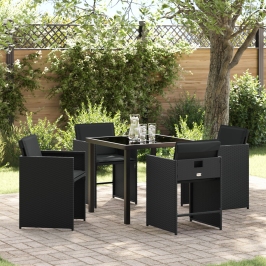 Set de Comedor de Jardín de 5 Piezas con Cojines Negro Poliratán