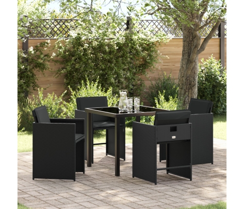 Set de Comedor de Jardín de 5 Piezas con Cojines Negro Poliratán