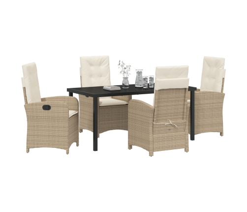 Juego de comedor de jardín de 5 piezas con cojines en poliratán beige