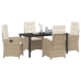 Juego de comedor de jardín de 5 piezas con cojines en poliratán beige