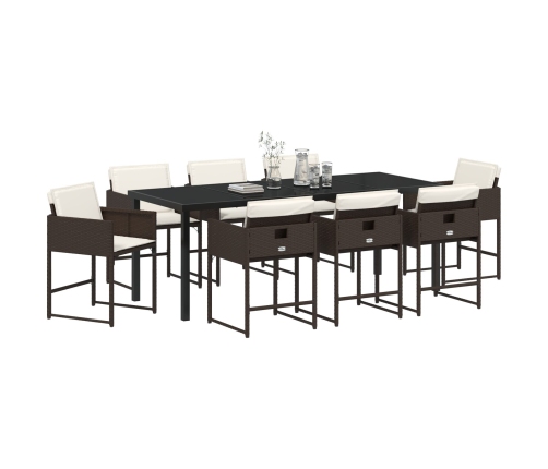 Juego de Comedor de Jardín de 9 Piezas con Cojines Rattan Poliéster Marrón