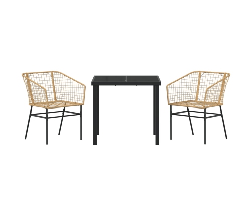 Set de Comedor de Jardín  de 3 Piezas Marrón Poliratán