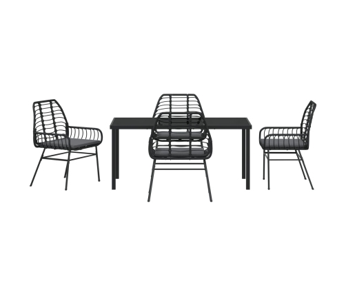 Juego de Comedor de Jardín  de 5 Piezas con Cojines Negro Poliratán