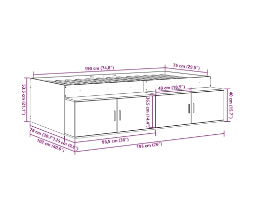 Estructura de Cama de Almacenamiento Blanca 75x190 cm