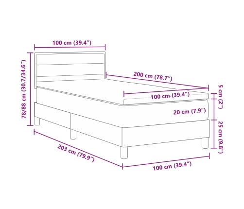 Cama Box Spring  con Colchón Negra 100x200 cm Tela