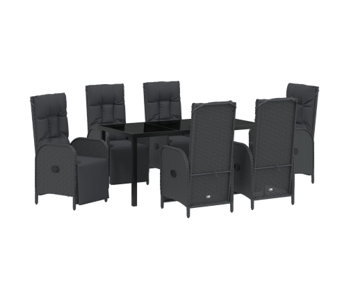 Juego de Comedor de Jardín de 7 Piezas con Cojines de Poliratán Negro